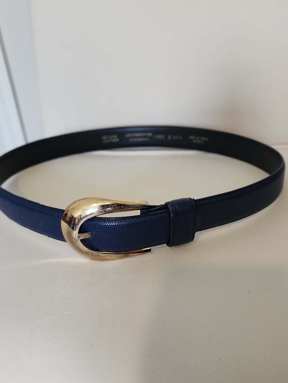 Women's Navy Leather Belt with Gold Buckle Sz Large